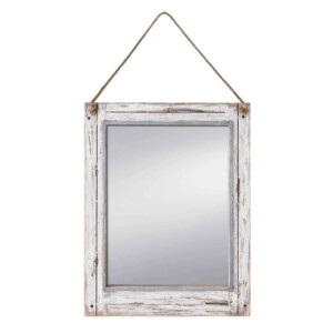 Prinz Rustic River Mirror with Wood Border in Distressed White Finish
